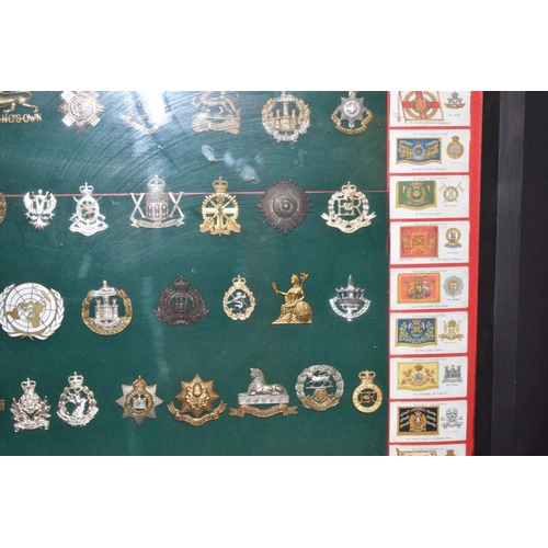 465 - A LARGE FRAMED COLLECTION OF MILITARY CAP BADGES AND COLLAR DOGS, from a wide range of British Army ... 