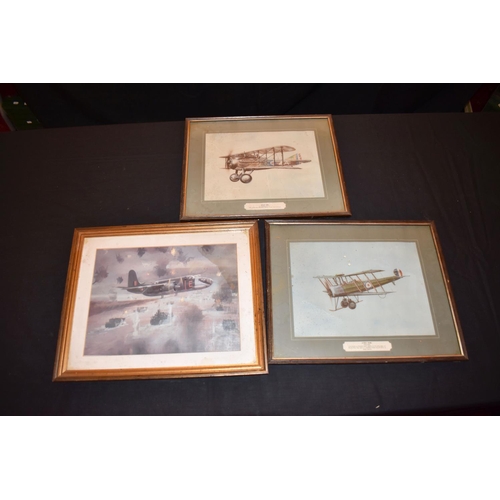 467 - MILITARY AND AIRFORCE INTEREST, a group of framed prints, plaques, pennants, plate, etc, including p... 