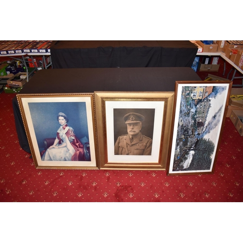 467 - MILITARY AND AIRFORCE INTEREST, a group of framed prints, plaques, pennants, plate, etc, including p... 