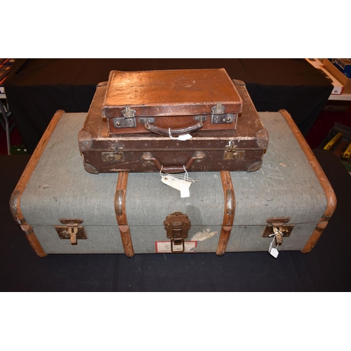 469 - TWO VINTAGE SUITCASES AND A TRAVELLING TRUNK, the trunk was sent to a Dr Fletcher in Worcestershire ... 