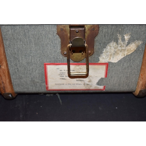 469 - TWO VINTAGE SUITCASES AND A TRAVELLING TRUNK, the trunk was sent to a Dr Fletcher in Worcestershire ... 