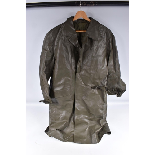 473 - AN ABL SEYNTEX DRESS MAC WITH A BOX OF OTHER MILITARY ITEMS, coat labeled ABL Seyntex 5 1982, named ... 