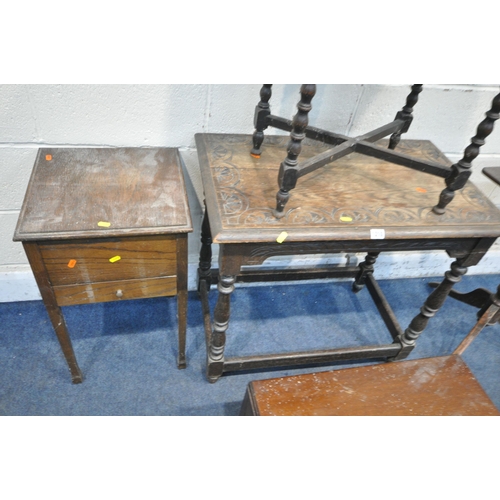 1210 - A SELECTION OF OCCASIONAL PERIOD FURNITURE, to include an oak rectangular side table, width 77cm x d... 