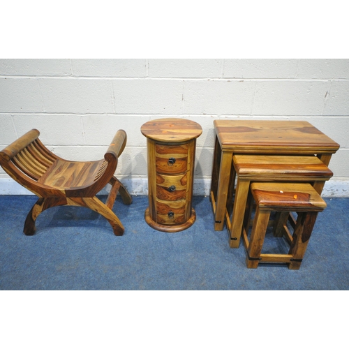 1212 - THREE VARIOUS PIECES OF HARDWOOD OCCASIONAL FURNITURE, to include a nest of three tables, largest wi... 