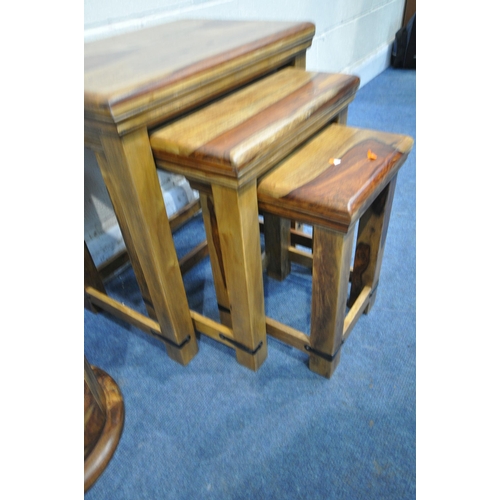 1212 - THREE VARIOUS PIECES OF HARDWOOD OCCASIONAL FURNITURE, to include a nest of three tables, largest wi... 