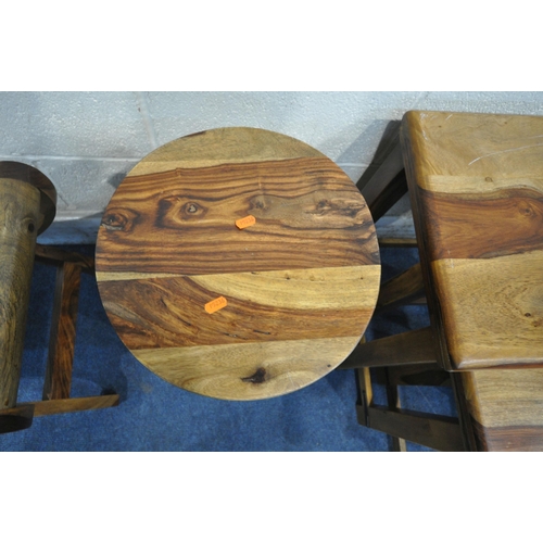 1212 - THREE VARIOUS PIECES OF HARDWOOD OCCASIONAL FURNITURE, to include a nest of three tables, largest wi... 