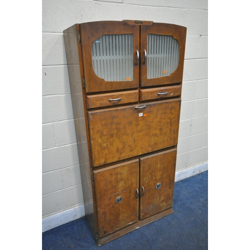 1213 - A MID CENTURY SHEFCO OAK KITCHEN CABINET, fitted with an arrangement of four doors, two drawers and ... 