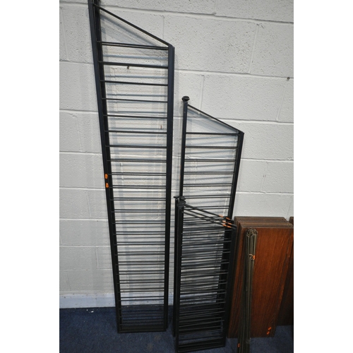 1257 - A MID CENTURY TEAK STAPLES LADDERAX CORNER MODULAR SHELVING UNIT, comprising three various fall fron... 