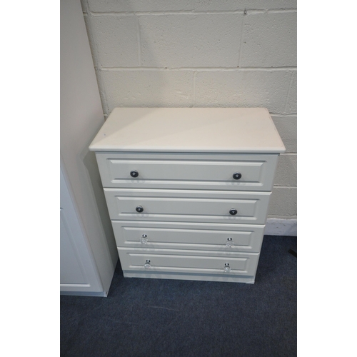 1291 - A MODERN WHITE SIX PIECE BEDROOM SUITE, comprising a double door wardrobe, with three drawers, width... 