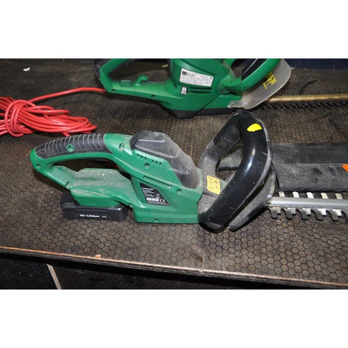 1055 - A GARDENLINE CORDLESS HEDGE TRIMMER with one battery and charger and a Gardenline 240v hedge trimmer... 