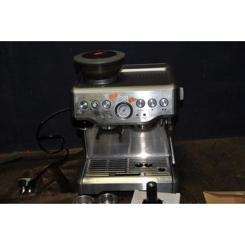 1065 - A SAGE 'THE BARISTA EXPRESS' BEAN TO CUP COFFEE MACHINE with manual, three single wall cups (for fre... 