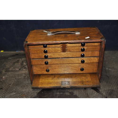 1067 - A VINTAGE MOORE AND WRIGHT ENGINEERS TOOL CHEST with lift off front door concealing four short over ... 