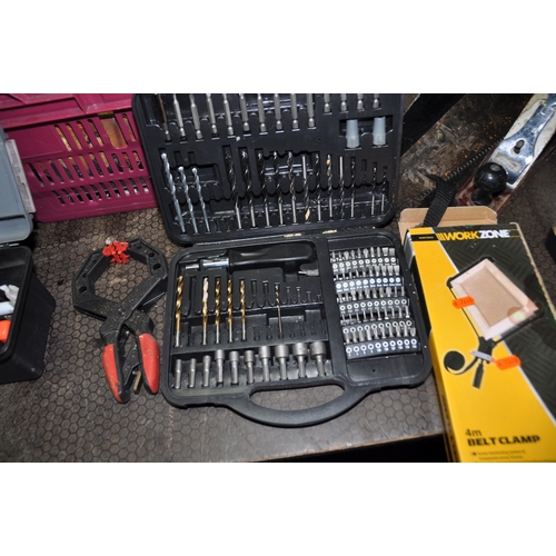 1068 - TWO TOOLBOXES AND A PLASTIC TRAY CONTAINING TOOLS including saws, hammers, a Stanley No 4 plane, ano... 