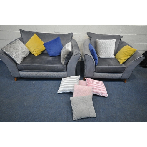 1303 - A SOFOLOGY GREY UPHOLSTERED TWO PIECE SUITE, comprising a two seater sofa, length 158cm x depth 100c... 