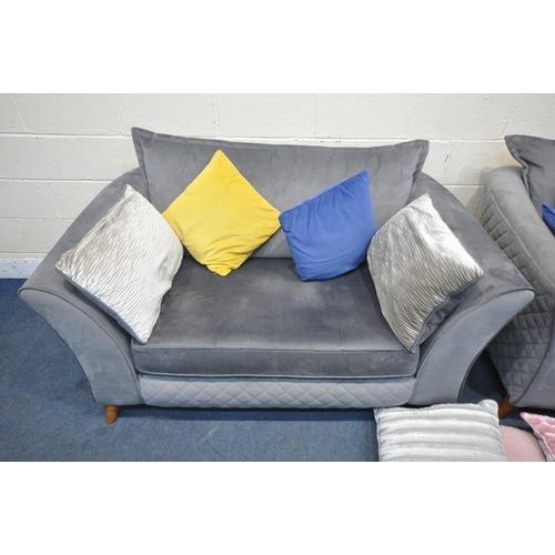 1303 - A SOFOLOGY GREY UPHOLSTERED TWO PIECE SUITE, comprising a two seater sofa, length 158cm x depth 100c... 