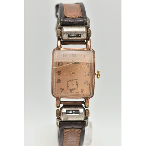 16 - A GENTS 'ALADIN' WRISTWATCH, manual wind, rectangular gold tone dial signed 'Aladin', Arabic numeral... 