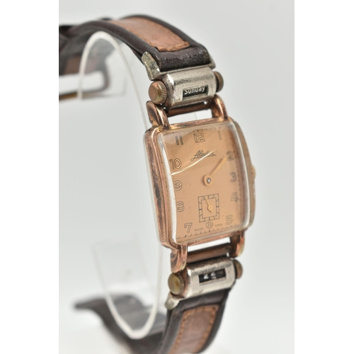 16 - A GENTS 'ALADIN' WRISTWATCH, manual wind, rectangular gold tone dial signed 'Aladin', Arabic numeral... 