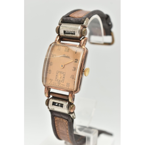 16 - A GENTS 'ALADIN' WRISTWATCH, manual wind, rectangular gold tone dial signed 'Aladin', Arabic numeral... 