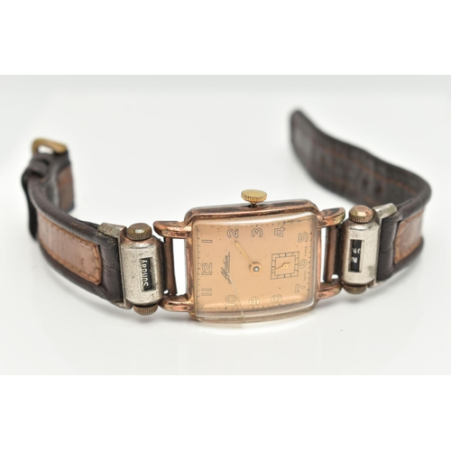 16 - A GENTS 'ALADIN' WRISTWATCH, manual wind, rectangular gold tone dial signed 'Aladin', Arabic numeral... 