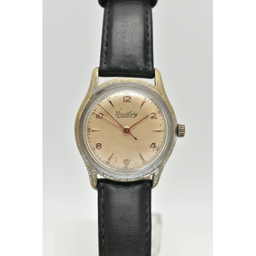 18 - A GENTS MID 20TH CENTURY 'BREITLING' WRISTWATCH, automatic movement, round silvered dial signed 'Bre... 