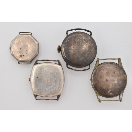 20 - FOUR MID 20TH CENTURY WATCH HEADS, to include a white metal 'Olma' watch head, missing crown, approx... 