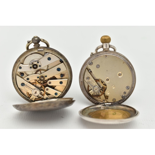 24 - TWO LADIES OPEN FACE POCKET WATCHES, the first a key wound, round white dial with Roman numerals, in... 