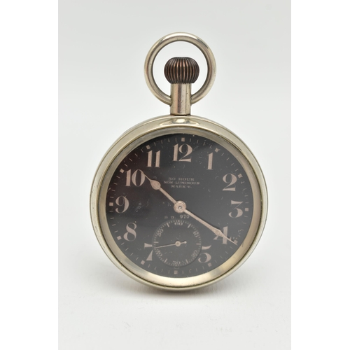 32 - A MILITARY 'INVICTA' POCKET WATCH, manual wind, round black dial signed '30 Hour Luminous Mark V', A... 