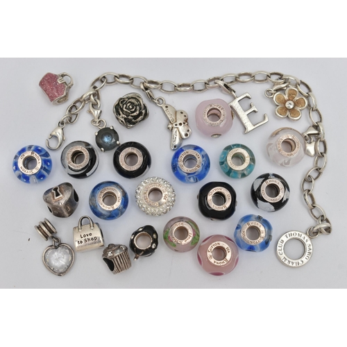 47 - A SELECTION OF MAINLY DESIGNER CHARMS, to include various Rhona Sutton glass charms, a Thomas Sabo c... 