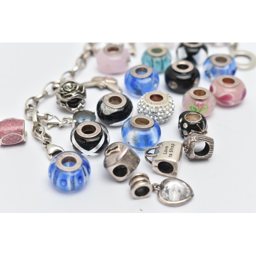 47 - A SELECTION OF MAINLY DESIGNER CHARMS, to include various Rhona Sutton glass charms, a Thomas Sabo c... 