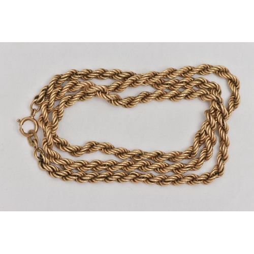 51 - A 9CT GOLD ROPE TWIST CHAIN, fitted with a spring clasp hallmarked 9ct London import, length 400mm, ... 