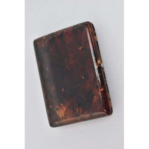 54 - A VICTORIAN TORTOISESHELL AND SILVER INLAID CARD CASE, the front with shield shaped cartouche bearin... 