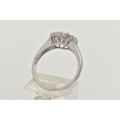 6 - A WHTE METAL DIAMOND CLUSTER RING, circular cluster set with round brilliant and single cut diamonds... 