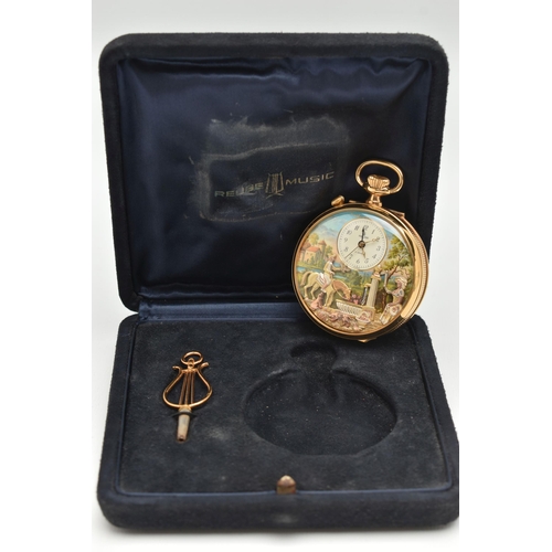 60 - A 'CHARLES REUGE A SAINTE-CROIX' OPEN FACE MUSICAL POCKET WATCH, hand wound movement, the dial with ... 