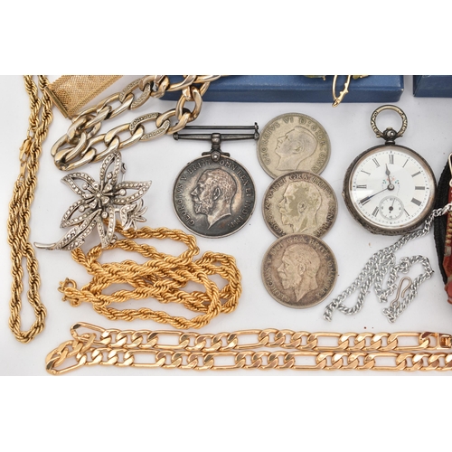 116 - AN ASSORTMENT OF JEWELLERY, WATCHES AND OTHER ITEMS, to include assorted gold plated chains, bracele... 