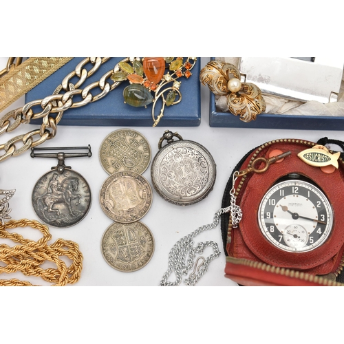 116 - AN ASSORTMENT OF JEWELLERY, WATCHES AND OTHER ITEMS, to include assorted gold plated chains, bracele... 