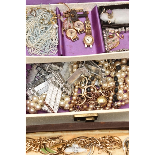 133 - A BOX OF ASSORTED COSTUME JEWELLERY AND ITEMS, to include various non-pierced costume earrings, neck... 