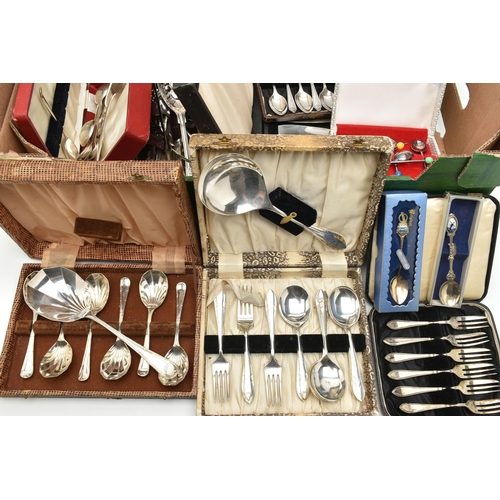 141 - A BOX OF ASSORTED CUTLERY, to include an assortment of cased cutlery sets and assorted loose cutlery