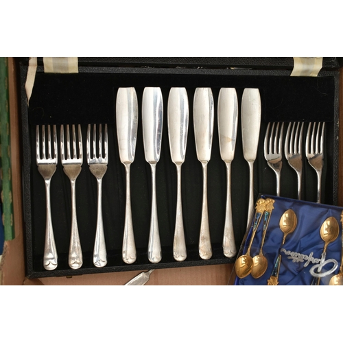 141 - A BOX OF ASSORTED CUTLERY, to include an assortment of cased cutlery sets and assorted loose cutlery