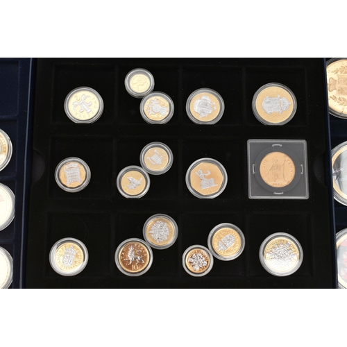 146 - A COLLECTION OF GOLD LAYERED CU COINAGE, to include six Photo and Gold Layered Queen Elizabeth II Nu... 