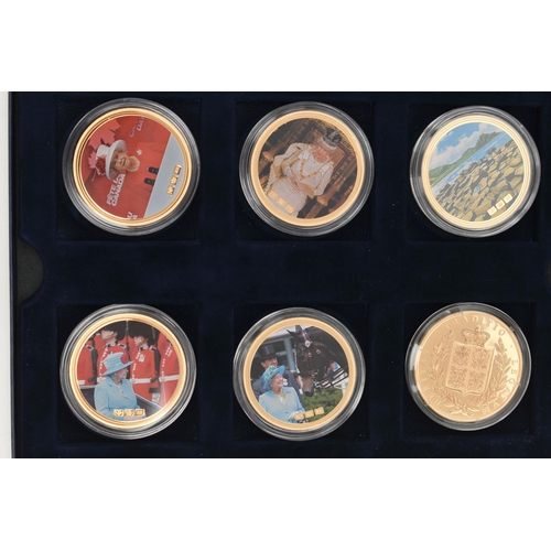 146 - A COLLECTION OF GOLD LAYERED CU COINAGE, to include six Photo and Gold Layered Queen Elizabeth II Nu... 