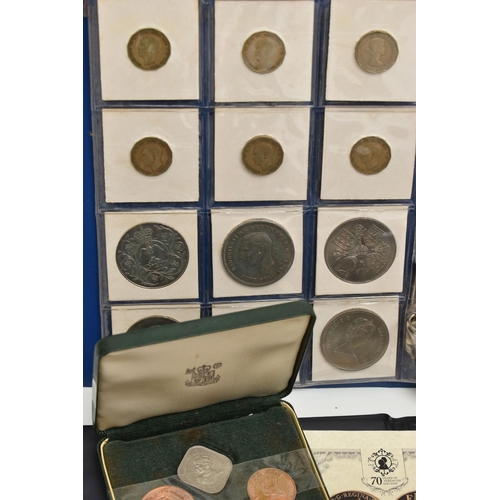 148 - A CARDBOARD BOX CONTAINING MAINLY UK 20TH AND 21ST CENTURY COINAGE, to include The Platinum Wedding ... 