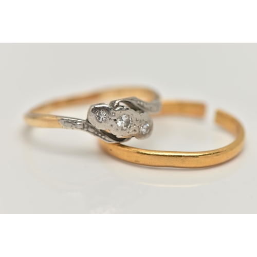 71 - A 22CT GOLD BAND RING AND A DIAMOND SET RING, AF polished band, hallmarked 22ct Birmingham, split sh... 