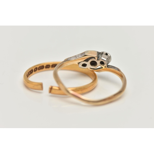 71 - A 22CT GOLD BAND RING AND A DIAMOND SET RING, AF polished band, hallmarked 22ct Birmingham, split sh... 