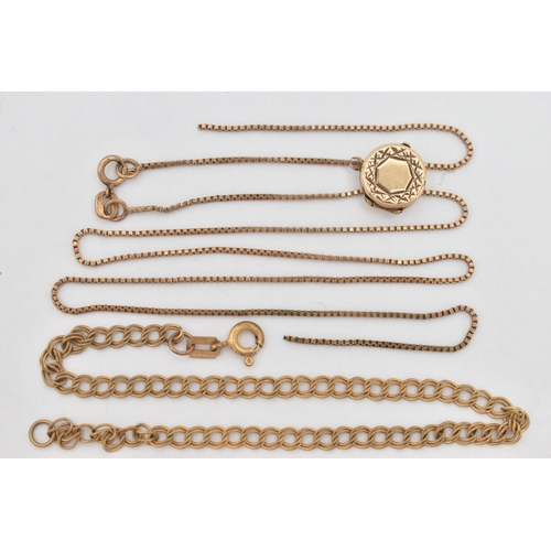 72 - TWO CHARMS AND CHAINS, to include a small 9ct gold St. Christopher charm, hallmarked 9ct Birmingham,... 