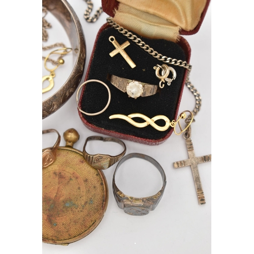 74 - A BAG OF SILVER AND WHITE METAL JEWELLERY, to include a heavy silver identification bracelet, engrav... 