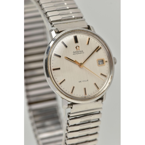 77 - A GENTS 'OMEGA' AUTOMATIC WRISTWATCH, round silver dial, signed 'Omega Automatic De Ville', baton ma... 