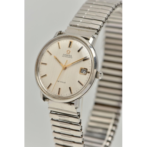 77 - A GENTS 'OMEGA' AUTOMATIC WRISTWATCH, round silver dial, signed 'Omega Automatic De Ville', baton ma... 