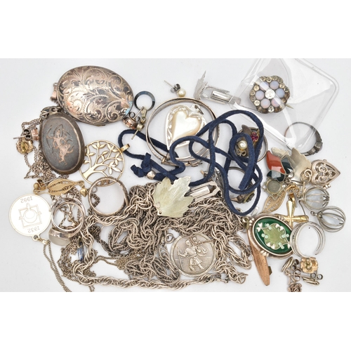 78 - A BAG OF ASSORTED WHITE METAL JEWELLERY, to include a silver oval locket, hallmarked Birmingham, sus... 