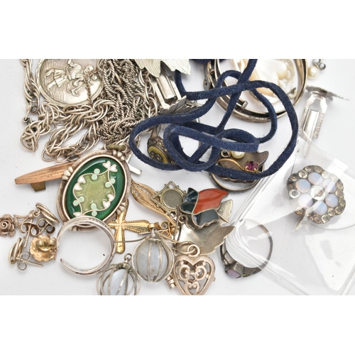 78 - A BAG OF ASSORTED WHITE METAL JEWELLERY, to include a silver oval locket, hallmarked Birmingham, sus... 