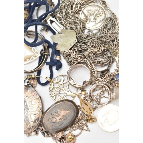 78 - A BAG OF ASSORTED WHITE METAL JEWELLERY, to include a silver oval locket, hallmarked Birmingham, sus... 